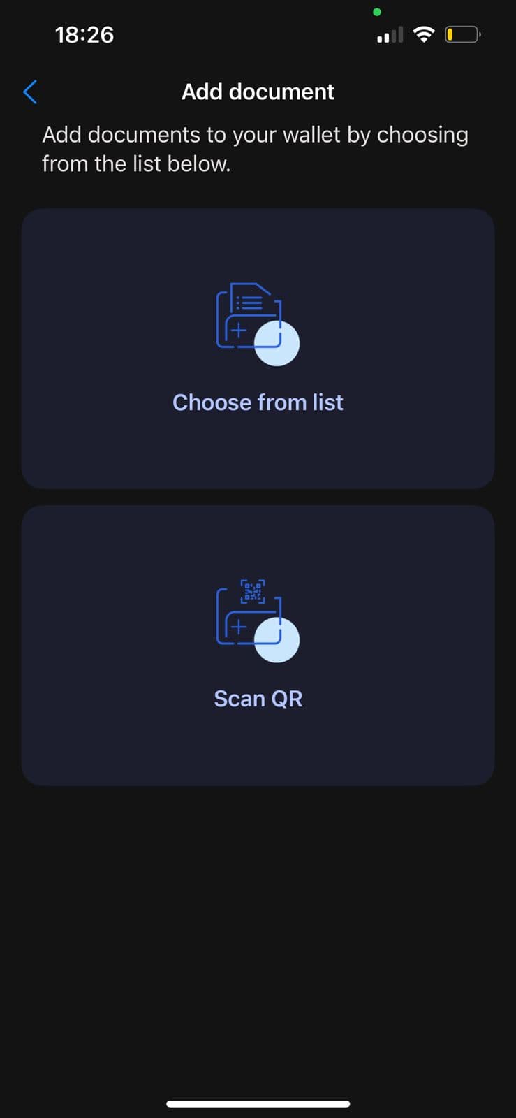 EU Digital Identity Wallet — add a document by scanning a QR code